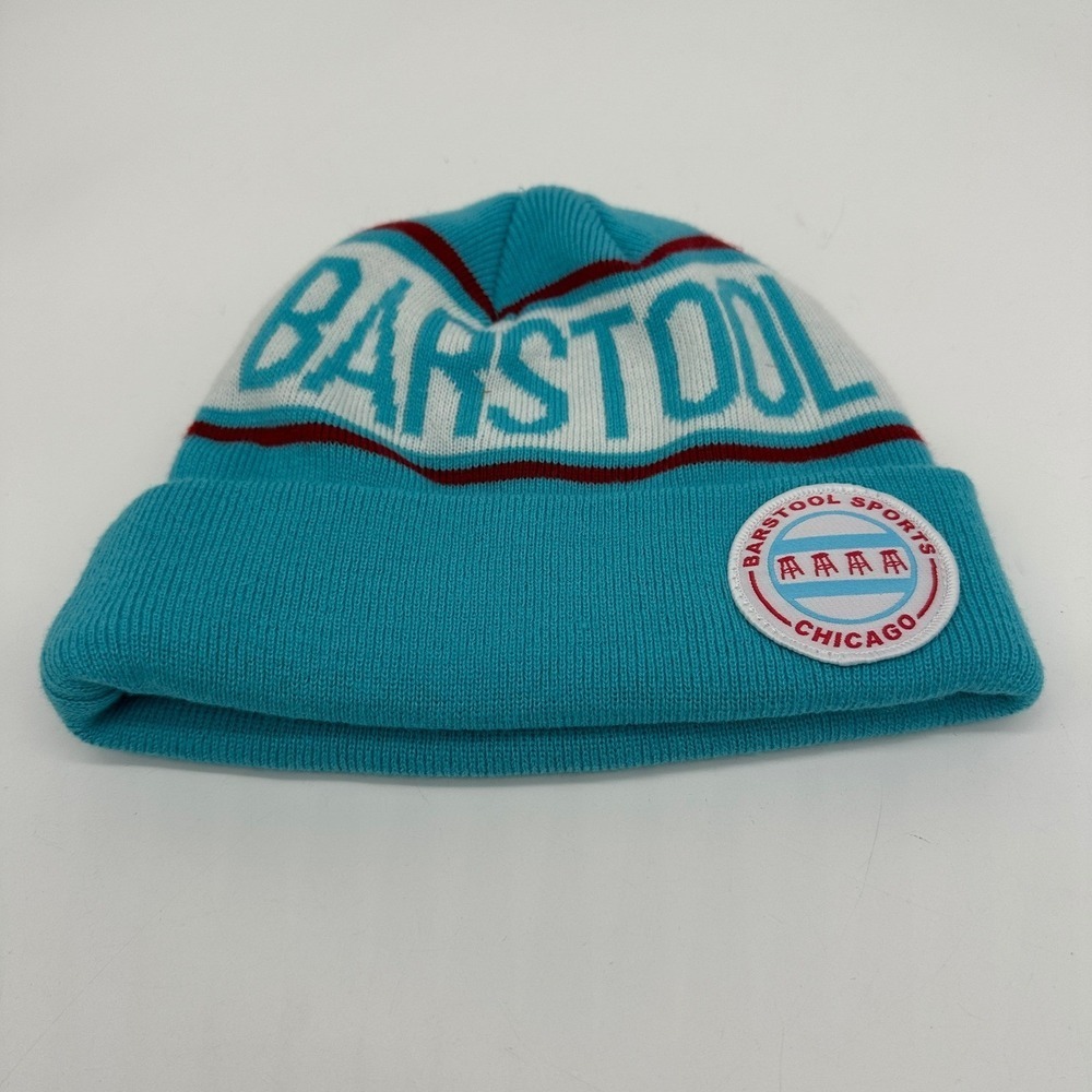 Barstool Sport Chicago Beanie Hats Mens OSFA Blue Knit Spellout Print Logo Cap
